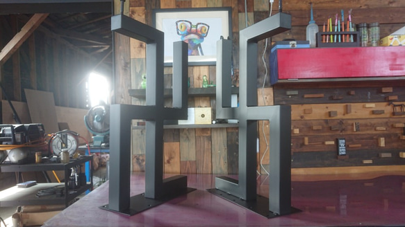 マットブラックでアイアンな極太鉄脚♪50×400×650mm 卍型 2脚ver  