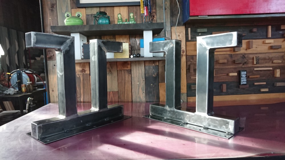 無塗装でアイアンな極太鉄脚♪50×400×350mm π型 2脚ver. リビング・ローテーブル