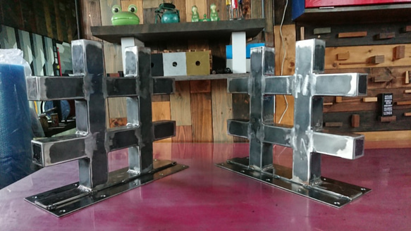 無塗装でアイアンな極太鉄脚♪50×400×350mm 井型 2脚ver. リビング  