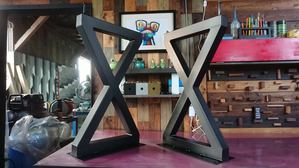 マットブラックでアイアンな極太鉄脚♪50×400×650mm 8型 2脚ver. ダイニングテーブル 塗装色変更可