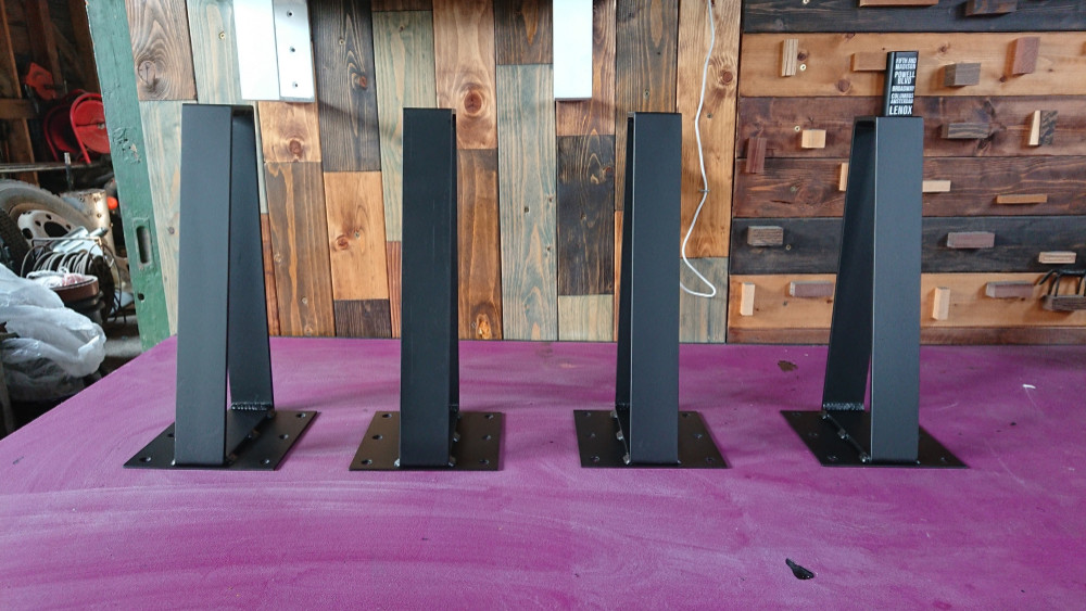 マットブラックでアイアンなフラット鉄脚♪ 62～150×50mm×350mm 台形型 4脚ver.  塗装色変更可