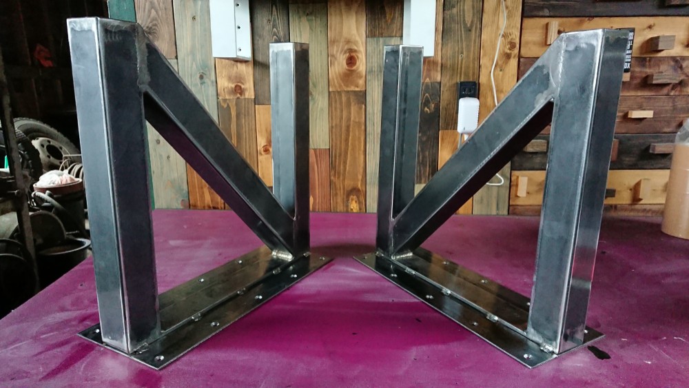 無塗装でアイアンな極太鉄脚♪ 50×400×380ｍｍ N型 2脚ver. リビング・ローテーブル