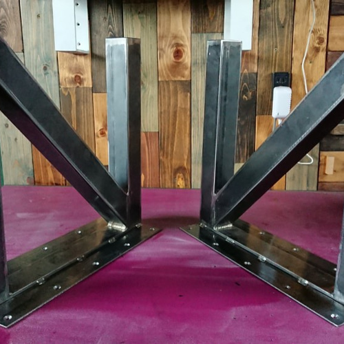 無塗装でアイアンな極太鉄脚♪ 50×400×380mm N型 2脚ver. リビング  