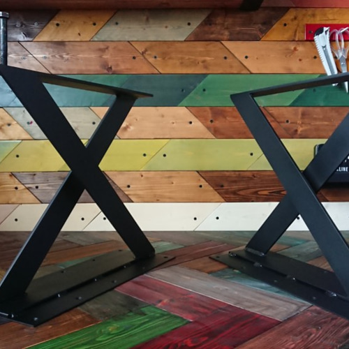 マットブラックでアイアンなフラット鉄脚♪ 50×400×350mm X型 2脚ver  