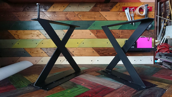 マットブラックでアイアンなフラット鉄脚♪ 50×400×350mm X型 2 マットブラックでアイアンなフラット鉄脚♪ 50×400×350mm X型 2