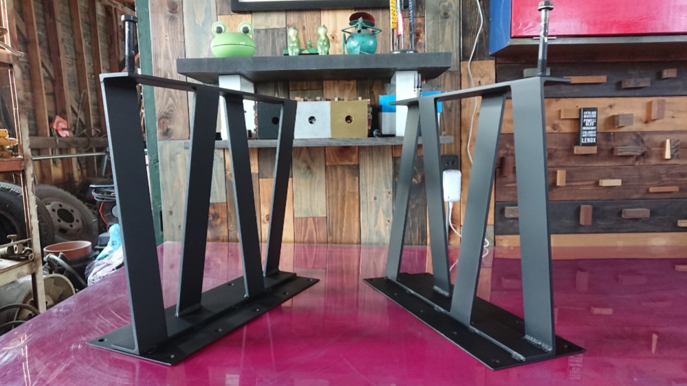 マットブラックでアイアンなフラット鉄脚♪ 50×400×350mm 皿型 2脚ver. ローテーブル