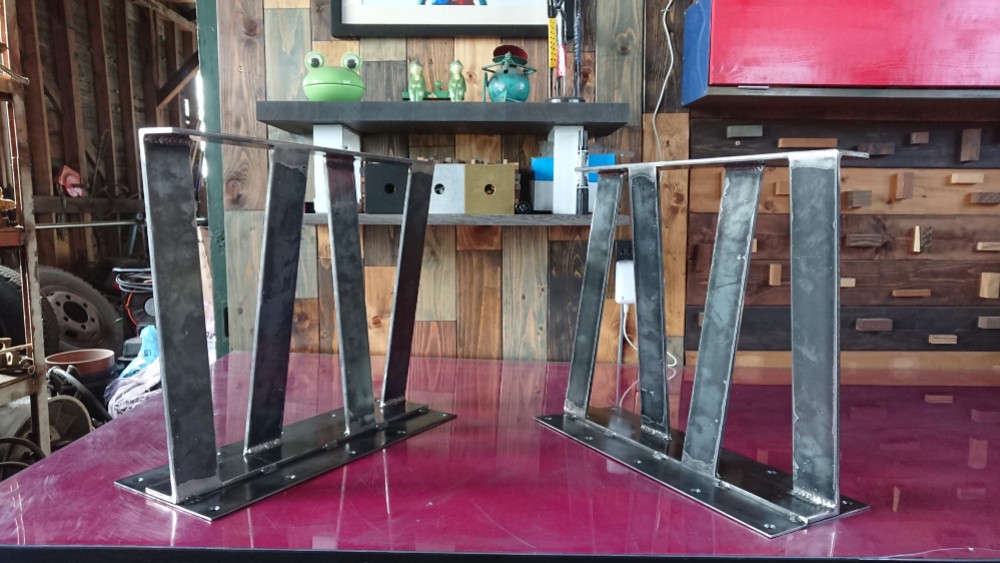 無塗装でアイアンなフラット鉄脚♪ 50×400×350mm 皿型 2脚ver. ローテーブル