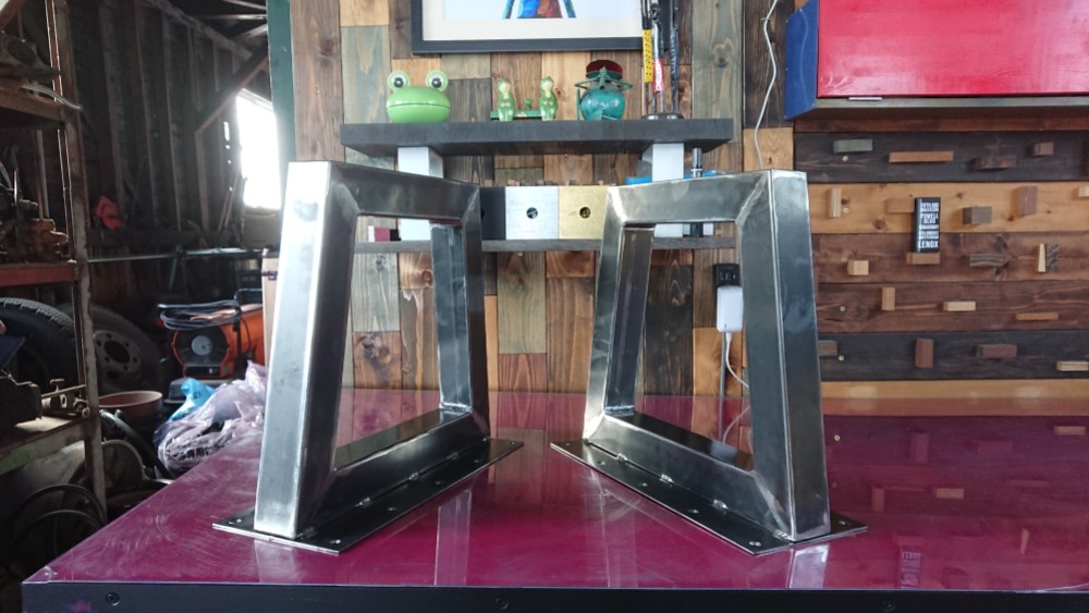 無塗装でアイアンな極太鉄脚♪ 50×400（床面300）×350mm 台形型 2脚ver. リビング・ローテーブル