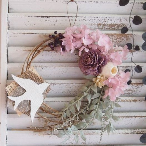 SALE*紫陽花と小鳥のナチュラルリース♪ リース *Ouchi Cafe* 通販  