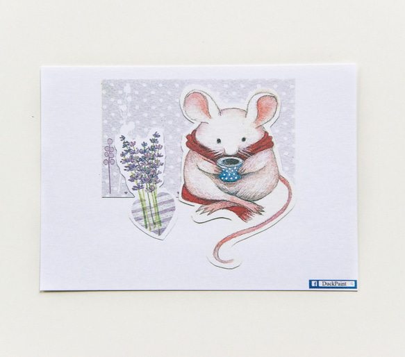 明信片❤肥鼠享茶/mouse postcard/الشاي بطاقة بريدية الدب رسمت باليد 第1張的照片