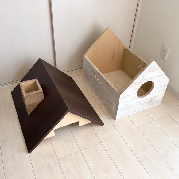 【送料無料】猫のおうち キャットハウス トイレカバー　猫　家具　木製 4枚目の画像