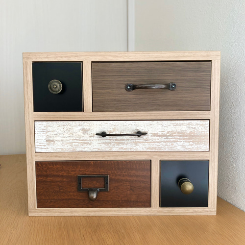 引き出し　ブラウン　ハンドメイド 卓上チェスト 卓上収納 引出し カラフルチェスト ブラウン ブラック