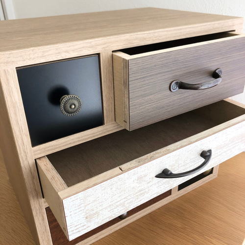 卓上チェスト 卓上収納 引出し カラフルチェスト ブラウン ブラック