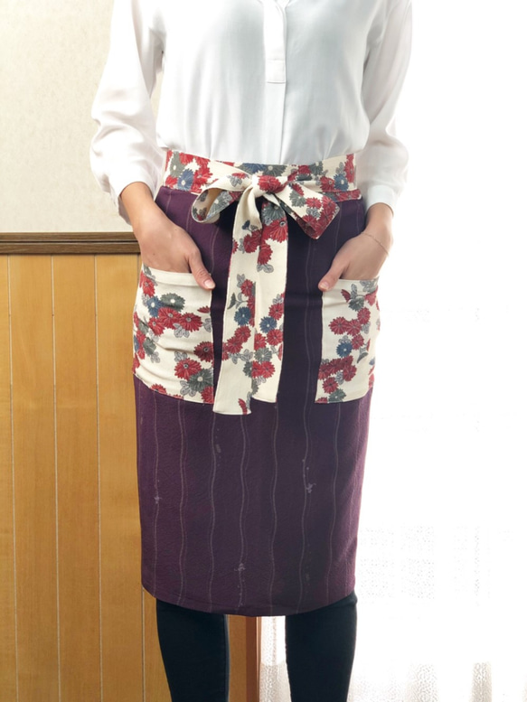 洗える着物エプロンMサイズ【一点物デザインで特別な毎日を★】母の日ギフトNo.1！ 2枚目の画像
