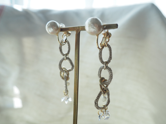 cottonpeari×crochet 3連（イヤリングorピアス） 1枚目の画像