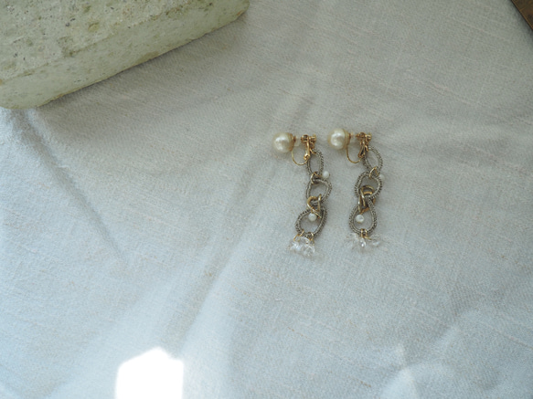 cottonpeari×crochet 3連（イヤリングorピアス） 4枚目の画像