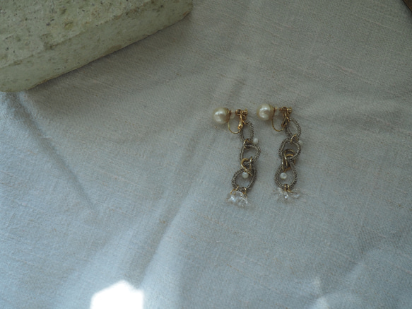 cottonpeari×crochet 3連（イヤリングorピアス） 5枚目の画像