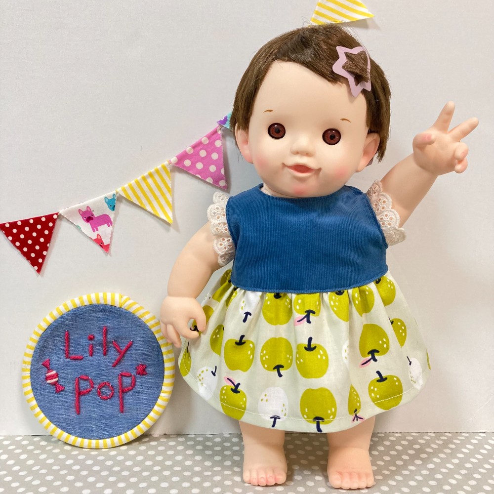 ラブリー青りんごのワンピース♡ ぽぽちゃん 服 USAコットン