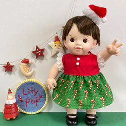 ステッキクリスマスワンピース☆(GN)　ぽぽちゃん　服　USAコットン 1枚目の画像