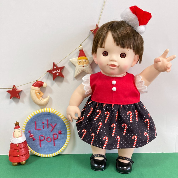 ステッキクリスマスワンピース☆(GN)　ぽぽちゃん　服　USAコットン 6枚目の画像