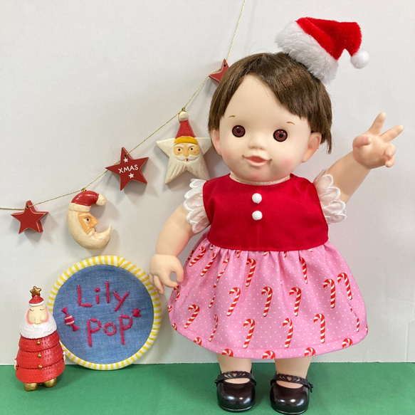 ステッキクリスマスワンピース☆(PI)　ぽぽちゃん　服　USAコットン 1枚目の画像