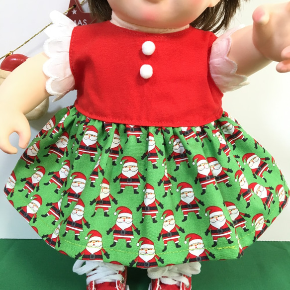 【在庫限り】クリスマスワンピース♡(GN)　ぽぽちゃん　服　USAコットン 2枚目の画像