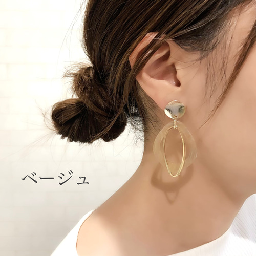 3colorマーブルドロップとダブルゴールド大ぶりピアス / イヤリング 
