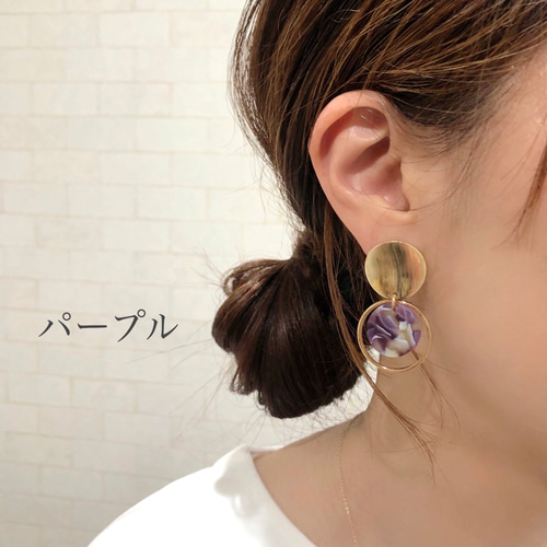 364 ベージュ べっ甲 ゴールドプレート ピアス イヤリング
