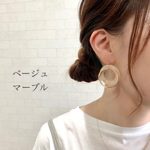 3colorつや消しカラーのゴールドリングの大ぶりピアス / イヤリング 