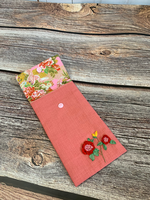 花が咲き誇る豊かで楽しいマゼンタ赤バッグスタイル3 /小さな財布/封筒バッグ 5枚目の画像
