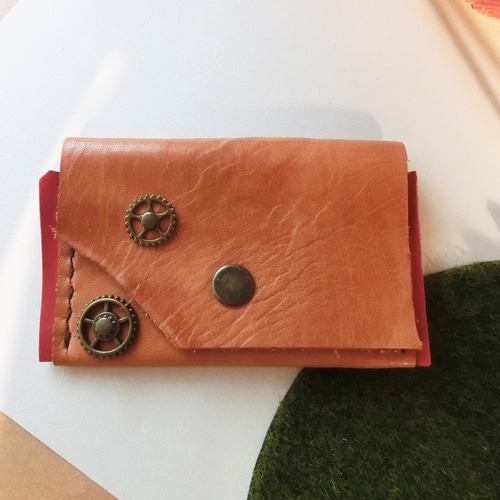 一点物 手縫い レザー ハンドメイド 財布（一点物】☆オレンジ