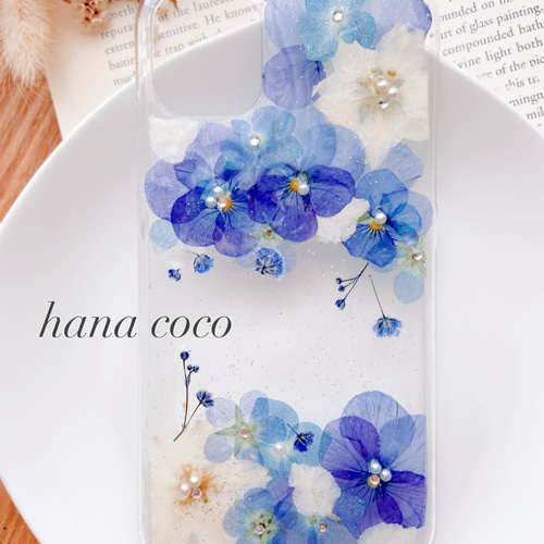 ❁.。.:*:.。.青の憂い 全機種対応♡押し花ケース 