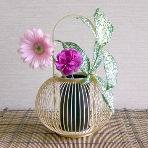 駿河竹千筋細工 花器 椿 さらし 伝統工芸の竹細工 一輪挿し・花瓶
