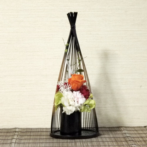 駿河竹千筋細工 花器 雪ん子 塗り 伝統工芸の竹細工 一輪挿し