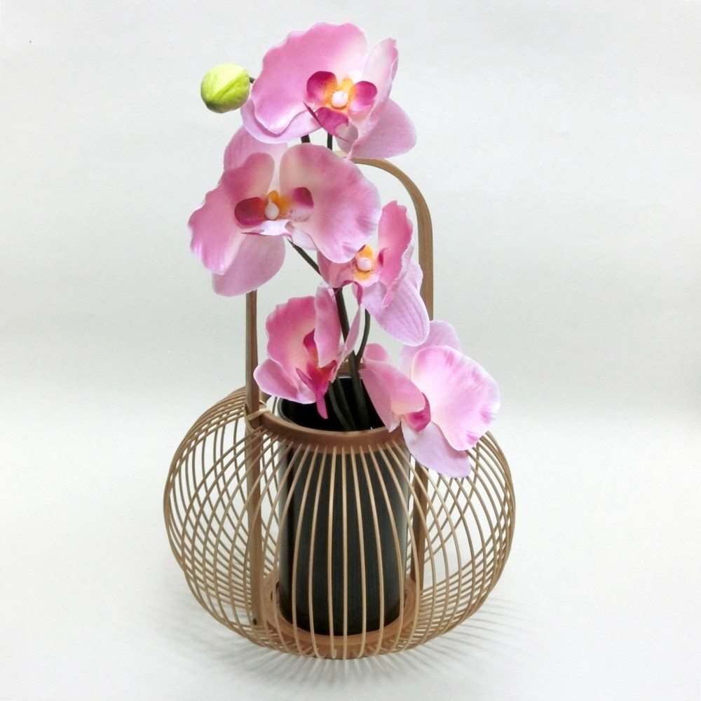駿河竹千筋細工　花器　椿　古代(煤竹風炭化加工)　伝統工芸の竹細工