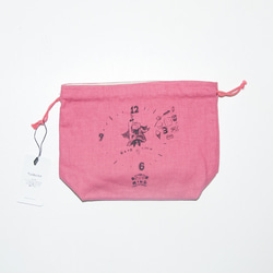 女孩入場/幼兒園/入場/學校書王插圖打印一點超現實主義亞麻午餐袋粉紅色 第1張的照片