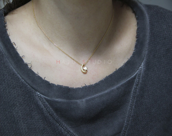 月と星のネックレス,star and moon necklace,Star&Crescent moon necklace 5枚目の画像