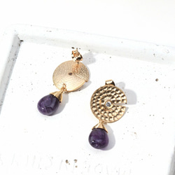 【K16GP】Hammerd round amethyst earing/ラウドハンマーとアメジストピアス 3枚目の画像