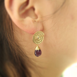 【K16GP】Hammerd round amethyst earing/ラウドハンマーとアメジストピアス 5枚目の画像