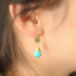 【K16GP】oval curves Turquoise earing/オーバルカーブとターコイズピアス 5枚目の画像