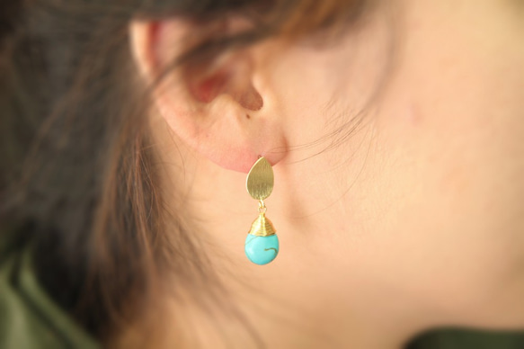 【K16GP】oval curves Turquoise earing/オーバルカーブとターコイズピアス 5枚目の画像