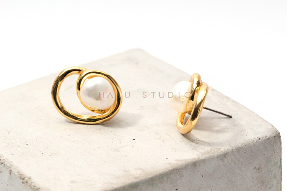 E004-G/Double round Post Earring/ダブルラウンドピアス 3枚目の画像