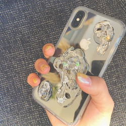 《送料無料》iPhone X case ケース　カバー　一点もの　金箔　シルバー　スマホケース　衝撃　石　ニュアンス 4枚目の画像