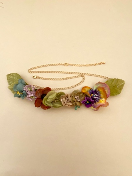 布花 横長フラワーネックレスSpring flower