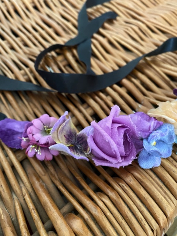 布花 Choker of blue and purple flowers 3枚目の画像