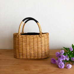 横長トートかごバッグ 黒x黒 2枚目の画像