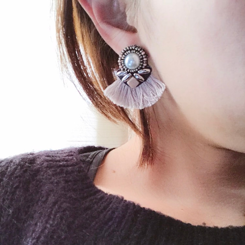 パールフリンジ ビーズ刺繍アクセサリー ピンク ピアス（その他） #2