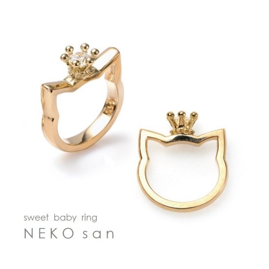 受注制作『ねこさん』のベビーリング K10ゴールド 赤ちゃんのゆびわ