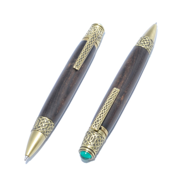 Celtic Motives Handmade Wooden Ballpoint Pen Blackwood+Brass 第1張的照片