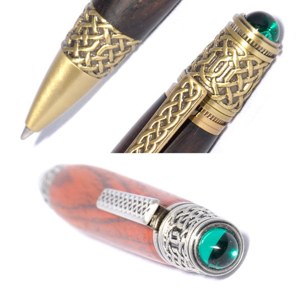 Celtic Motives Handmade Wooden Ballpoint Pen Cocobolo+Pewter 第4張的照片